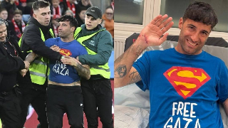 Il "Falco" pescarese invade lo stadio di Oslo con la maglia "Free Gaza"